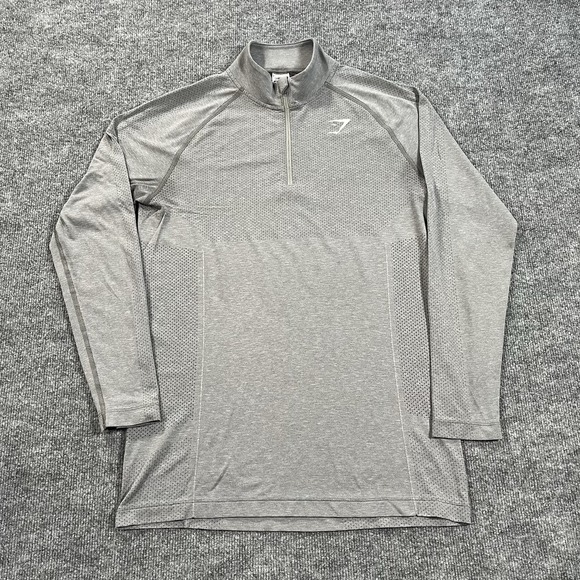 Gymshark Pullover Mens Medium Gray 1/4 Zip Slim Fit Mock Neck Vital Seamless - Picture 1 of 8